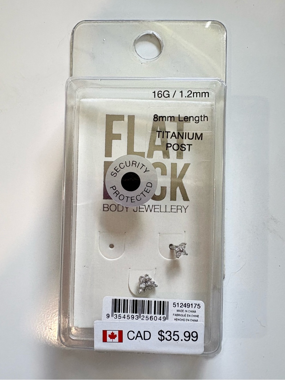 NWT Titanium Post Body Jewellery - White/Silver Clear Gem
